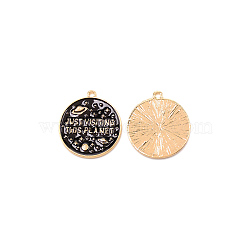 Zinc Alloy Enamel Pendants, Flat Round with Word, Light Gold, 24x21x1.5mm, Hole: 1.5mm(ENAM-CJC0010-13KCG)