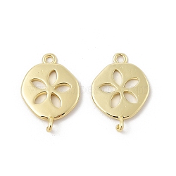 Brass Connector Charms, Cadmium Free & Lead Free, Flat Round with Hollow Flower, Golden, 21x15x3.5mm, Hole: 1.5mm(KK-U047-02G)