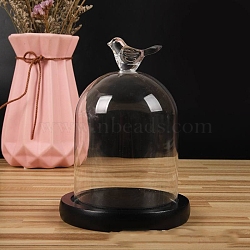 Bird Shaped Top Clear Glass Dome Cover, Decorative Display Case, Cloche Bell Jar Terrarium with Wood Base, Black, 90x140mm(BOTT-PW0003-001B-C03)