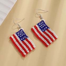 Colorful Glass Beaded Dangle Earrings for Independence Day, Flag, 58x40mm(PW-WG77727-03)