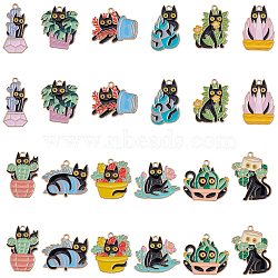 24Pcs 12 Style Alloy Enamel Pandants, for Halloween, Cat with Plant Charm, Light Gold, 22~30x15~28x1~1.5mm, Hole: 1.6~2mm, 2pcs/style(ENAM-SZ0004-19)