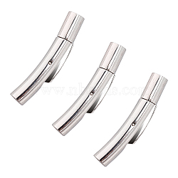 304 Stainless Steel Bayonet Clasps, Stainless Steel Color, 30x6mm, Hole: 3mm, 6sets/box(STAS-UN0012-70)