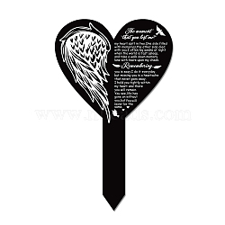 Acrylic Garden Stake, Ground Insert Decor, for Yard, Lawn, Garden Decoration, Heart with Memorial Words, Wing Pattern, 258x158mm(AJEW-WH0365-001)