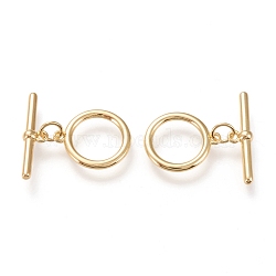 Brass Toggle Clasps, Long-Lasting Plated, Ring & Bar, Real 18K Gold Plated, Ring: 16.5x14x1.5mm, Hole: 1.2mm, Bar: 21.5x5.5x3mm, Hole: 1.2mm(KK-F820-07G)