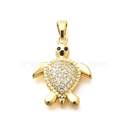 Brass Micro Pave Cubic Zirconia Pendants, Real 18K Gold Plated, Tortoise Charms, Clear, 26x21.5x6mm, Hole: 6x4mm(KK-G519-18G-05)