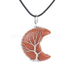 Synthetic Goldstone Crescent Moon Pendant Necklaces, with Copper Wire, 18.90 inch(48cm)(PW-WG70010-01)