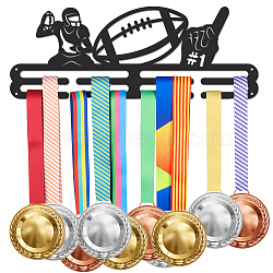 Sports Theme Iron Medal Hanger Holder Display Wall Rack, with Screws, Rugby Pattern, 150x400mm(ODIS-WH0021-678)