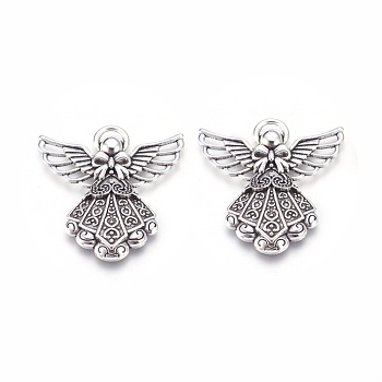 Alloy Pendants, Cadmium Free, Nickel Free and Lead Free, Angel, Antique Silver, 43x37x4mm, Hole: 5mm