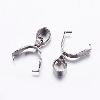 304 Stainless Steel Pinch Bails, Ice Pick Pinch Bails for Pendant Making, Stainless Steel Color, 10.5x6~8x3mm, Hole: 3.5x5mm