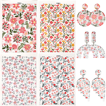 20 Sheets 4 Style Flower Pattern Ceramics Clay Water Transfer Paper, Underglaze Transfer Decals, for DIY Earrings Pendants Hair Clip, Mixed Color, 147x106x0.2mm, 5 sheets/style