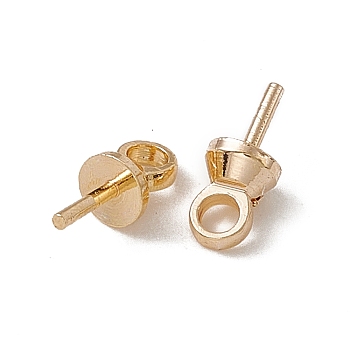 Brass Cup Pearl Peg Bails Pin Pendants, For Half Drilled Beads, Real 18K Gold Plated, 6.5x3x3mm, Hole: 1.4mm, Pin: 0.6mm