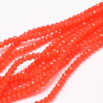 Faceted Rondelle Glass Beads Strands, Coral, 3.5x2.5~3mm, Hole: 0.8mm, about 125~128pcs/strand, 13.7~14.1 inch(35~36cm)