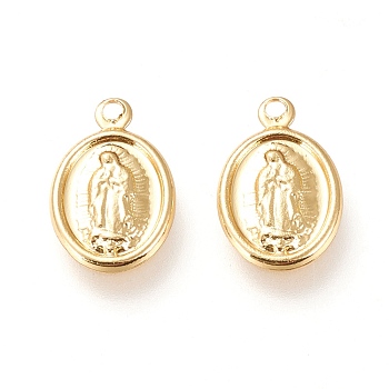 Brass Lady of Guadalupe Charms, with Jump Rings, Long-Lasting Plated, Oval with Virgin Mary, Real 18K Gold Plated, 12.5x8x1mm, Hole: 1mm