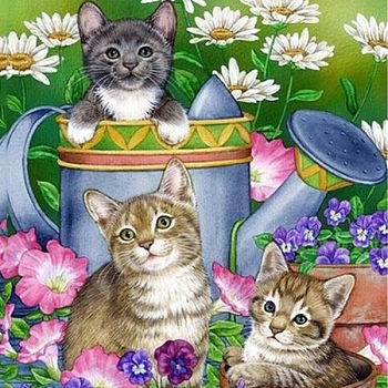 DIY Rectangle Cat Theme Diamond Painting Kits, Including Canvas, Resin Rhinestones, Diamond Sticky Pen, Tray Plate and Glue Clay, Mixed Color, 400x300mm