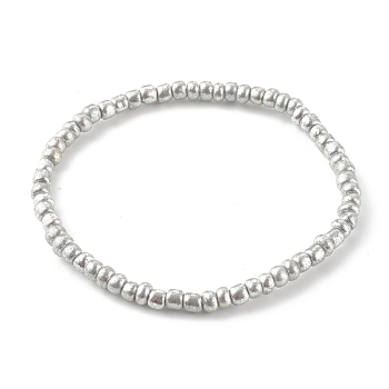 Electroplate Round Glass Seed Bead Stretch Bracelets, Silver Plated, Inner Diameter: 2-3/8 inch(6cm)