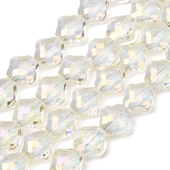 Electroplate Transparent Glass Beads Strands, Rhombus, AB Color Plated, Faceted, Light Yellow, 8x8x5mm, Hole: 1.3mm, about 72pcs/strand, 23.23''(59cm)