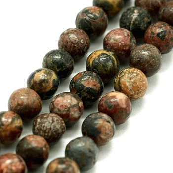 Natural Leopard Skin Jasper Beads Strands, Round, 4~5mm, Hole: 0.5mm, about 85pcs/strand,  14.96 inch(38cm)