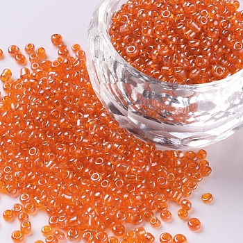 Glass Seed Beads, Trans. Colours Lustered, Round, Dark Orange, 2mm, Hole: 1mm, 6666pcs/100g