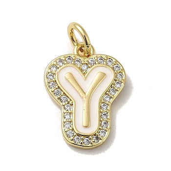 Brass Micro Pave Cubic Zirconia Pendants, with Jump Rings, Real 18K Gold Plated, Letter Y, 18.5x13.5x2mm, Hole: 3.8mm