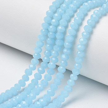 Glass Beads Strands, Imitation Jade, Faceted, Rondelle, Cyan, 4x3mm, Hole: 0.4mm, about 130pcs/strand, 16.54 inch(42cm)