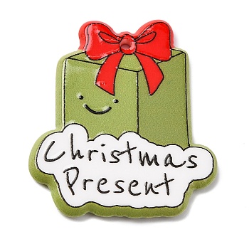 Christmas Series Printed Opaque Acrylic Pendants, Box, 40x34.5x2.5mm, Hole: 2mm