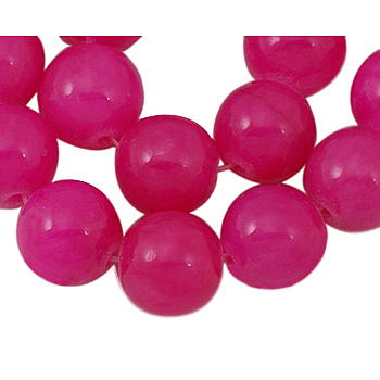 Natural Yellow Jade Beads Strands, Round, Dyed, Magenta, about 8mm in diameter, hole: 1mm, about 50 pcs/strand, 16 inch