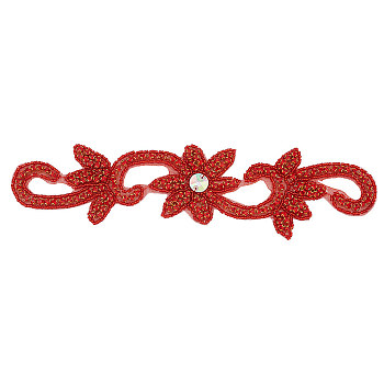 Flower Hotfix Rhinestone, Glass Rhinestone Beading Appliques, Ornament Accessories, Red, 229~231x61~66x5mm