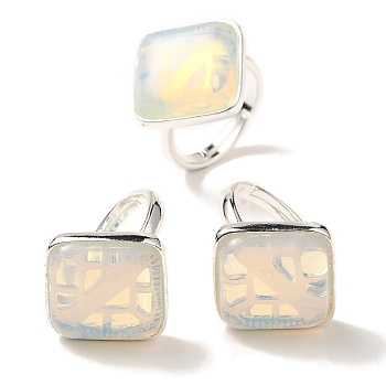 Opalite Adjustable Rings, with Brass Base Findings, Lead Free & Cadmium Free, Rhombus, Rhombus: 24x25mm, US Size 9 3/4(19.5mm)