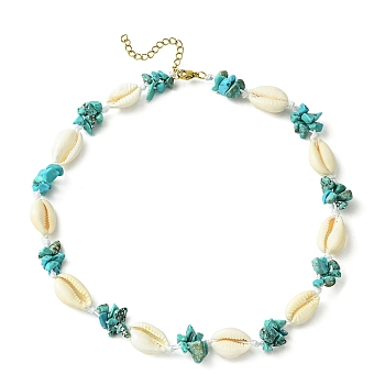 Natural Shell & Synthetic Turquoise Chip Beaded Necklace for Girl Women, PapayaWhip, 18.31 inch(46.5cm)