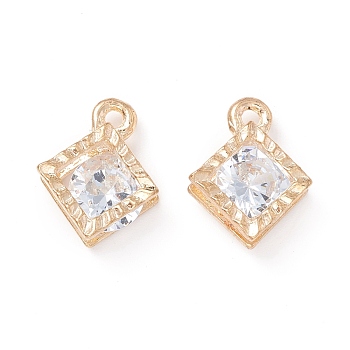 Alloy Clear Cubic Zirconia Charms, Long-Lasting Plated, Rhombus, Golden, 14x11x5mm, Hole: 1.2mm