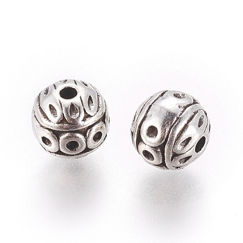 Tibetan Style Zinc Alloy Beads, Textured Round, Cadmium Free & Lead Free, Antique Silver, 8mm, Hole: 1mm