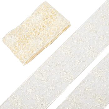 5 Yards Embroidery Flower Polyester Mesh Lace Ribbon, for Garment Accessories, Flat, Beige, 2-3/4 inch(71mm)