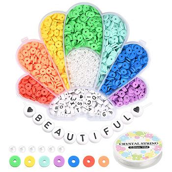 DIY Heishi Surfer Bracelet Making Kit, Including Polymer Clay Disc & ABS Plastic Imitation Pearl & Acrylic Letter Beads, Elastic Thread, Mixed Color, Beads: 1765Pcs/bag