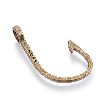 Alloy Pendants, Hook, Antique Bronze, 37x23x7mm, Hole: 5mm