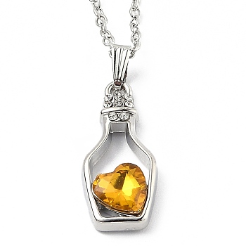 Alloy Resin Pendant Necklaces, with Cable Chains, Bottle with Heart, Platinum, Gold, 16.73 inch(42.5cm)