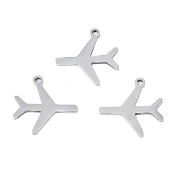 201 Stainless Steel Pendants, Laser Cut, Passenger Plane, Stainless Steel Color, 15.5x15.5x1mm, Hole: 1.4mm