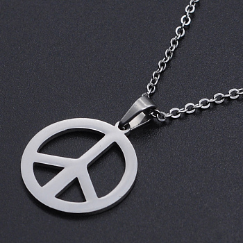 201 Stainless Steel Pendants Necklaces, with Cable Chains and Lobster Claw Clasps, Peace Sign, Stainless Steel Color, 17.71 inch(45cm), 1.5mm