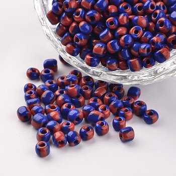 6/0 Opaque Colours Seep Glass Beads, Round Seed Beads, Blue, 3.5~4x2.5~3mm, Hole: 0.5mm, about 5500pcs/450g