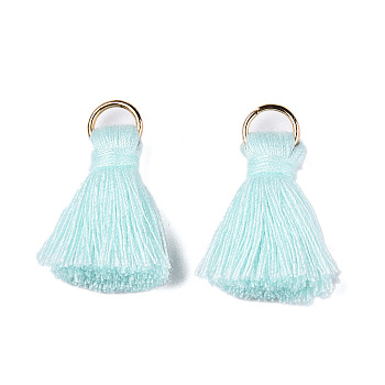 Polycotton(Polyester Cotton) Tassel Pendant Decorations, with Iron Findings, Light Gold, Light Blue, 20~30x7~8mm, Hole: 5mm