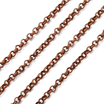 Iron Rolo Chains, Belcher Chain, Unwelded, Lead Free and Nickel Free, Red Copper Color, with Spool, Size: Chain: about 2.5mm in diameter, 1mm thick, about 328.08 Feet(100m)/roll