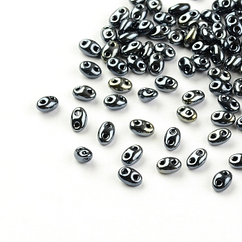 2-Hole Seed Beads, Czech Glass Beads, Plated Style, Hematite Plated, 5x3.5x3mm, Hole: 0.5mm, about 5850pcs/bag, 450g/bag