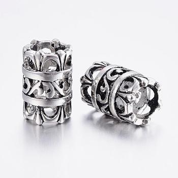 304 Stainless Steel Beads, Large Hole Beads, Hollow Column, Antique Silver, 17x11mm, Hole: 8mm