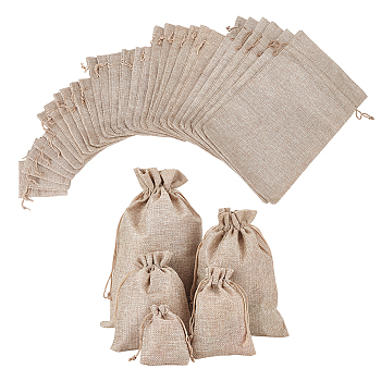 Nbeads 40Pcs 5 Sizes Polyester Imitation Burlap Packing Pouches Drawstring Bags, BurlyWood, 9~30x7~20cm, 8pcs/style