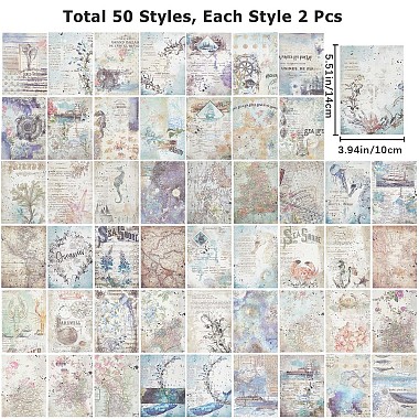 100 feuilles 50 blocs de papier pour scrapbooking sur le thème de la carte de l'océan(DIY-WH0430-008B)-2
