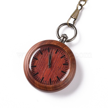 Ebony Wood Pocket Watch with Brass Curb Chain and Clips(WACH-D017-A15-02AB)-2