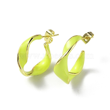 Green Yellow Twist Brass Stud Earrings