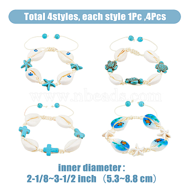 4Pcs 4 Style Natural Shell with Evil Eye Braided Bead Bracelets Set(BJEW-FI0001-74)-2