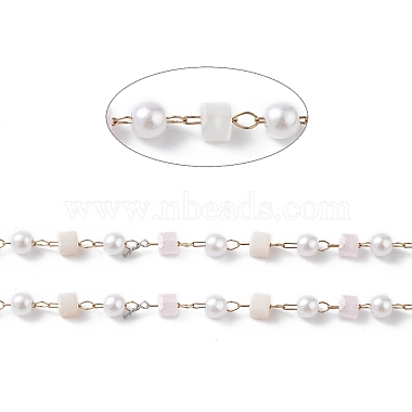 Cube & Round Glass & ABS Imitation Pearl Beaded Chains(CHS-P016-43G-07)-2