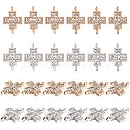 48Pcs 2 Colors Alloy Crystal Rhinestone Connector Charms, Religion, Cross, Platinum & Golden, 19.5x12.5x4mm, Hole: 2mm, 24pcs/color(FIND-CA0005-43)