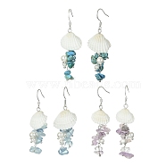 3Pair 3 Style Natural & Synthetic Mixed Gemstone & Shell Dangle Earrings, 58~64x17.5~23.5mm, 1 Pair/style(EJEW-TA00280)